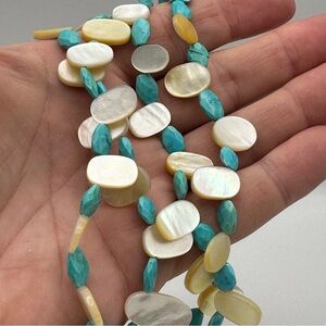 Turquoise & Shell Beaded Necklace – 16” Double Strand